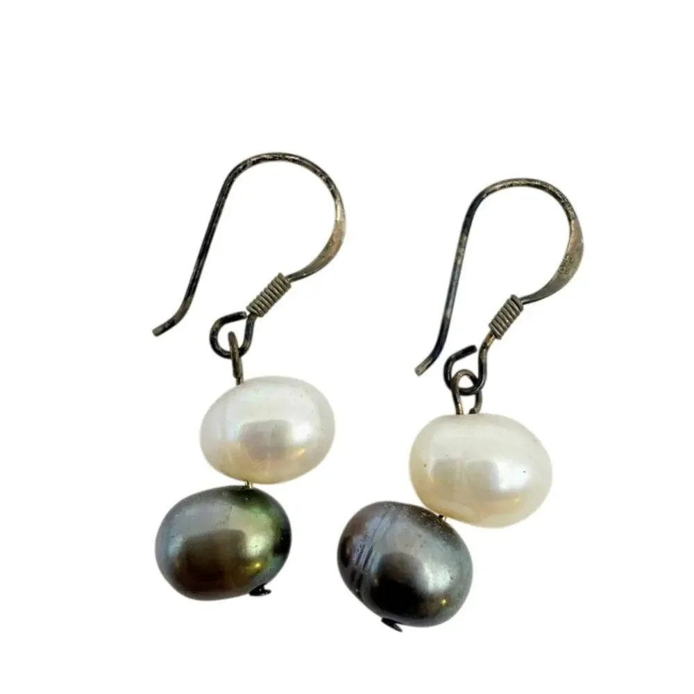 Lot 4 Vtg Pearl Earrings 925 Sterling Silver Beaded Dangle Drop White Pink Blue